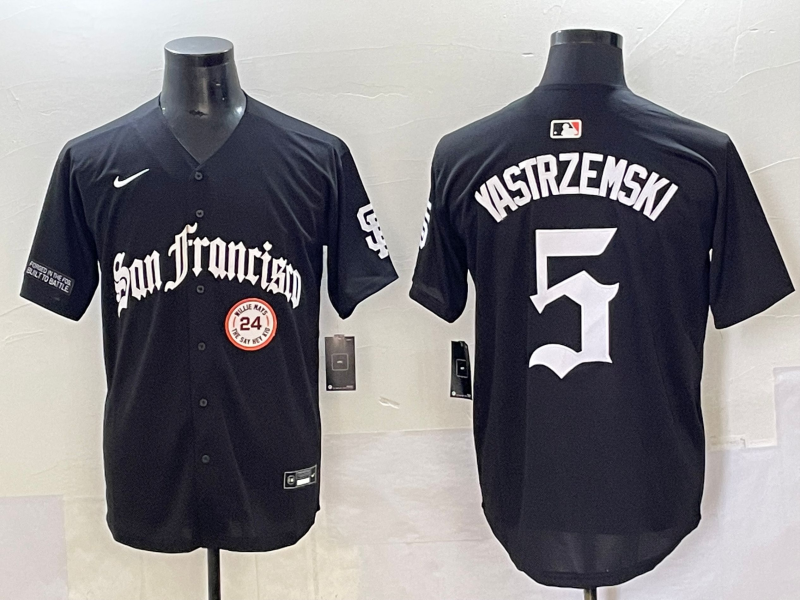 Men 2025 San Francisco Giants 5 Yastrezemski Black Five generations Joint Name Nike MLB Jersey style 5